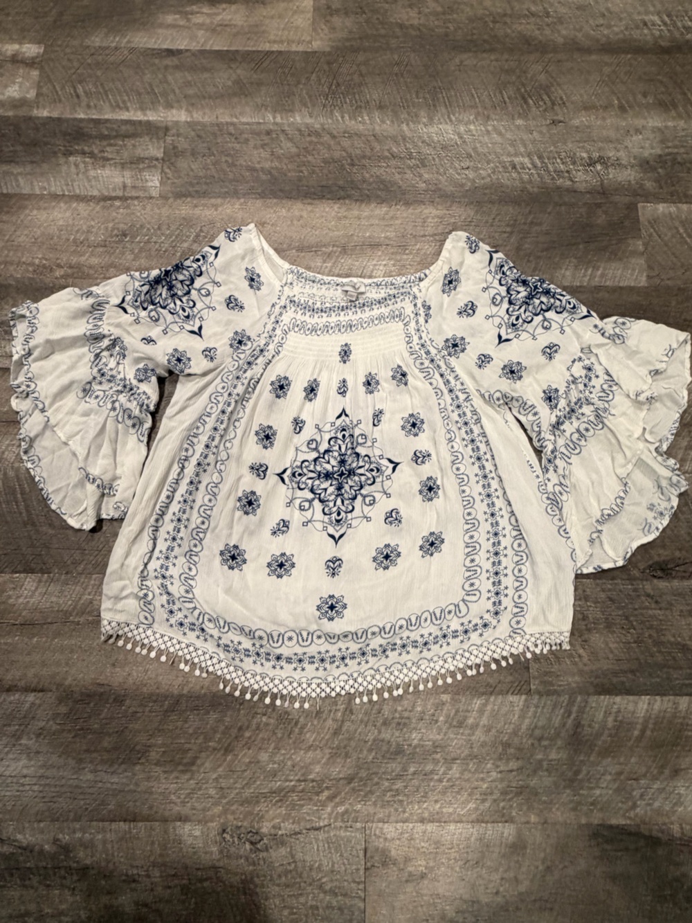 Avenue White Tunic with Blue Floral Embroidery